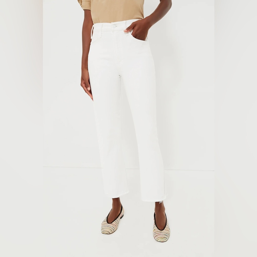 MOTHER The Hustler Ankle Fray The Fairest Of Them All White Denim Jeans